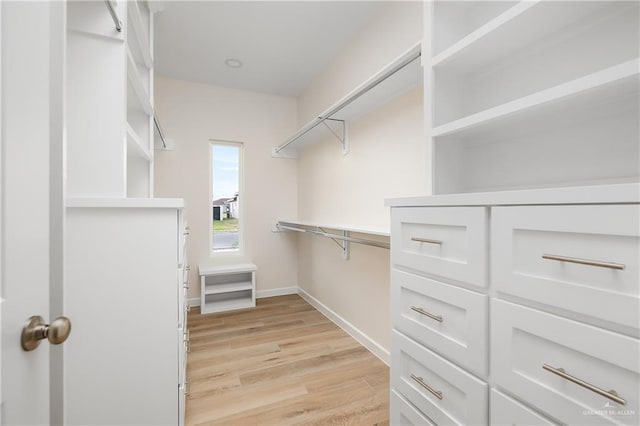 spacious closet featuring light hardwood / wood-style floors