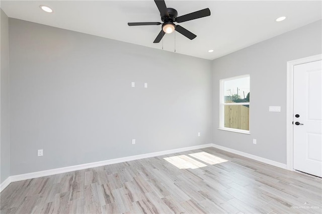 814 N Martinez Ave, Weslaco, TX 78596 - empty room with light wood-style flooring, ceiling fan, baseboards, and recessed lighting