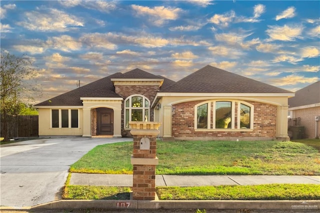 view of front facade with a lawn