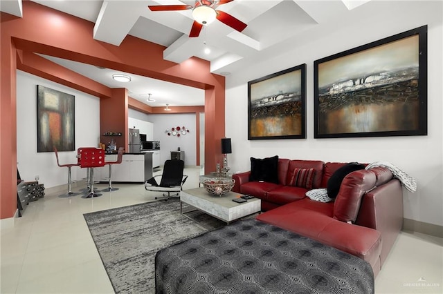 living room featuring ceiling fan