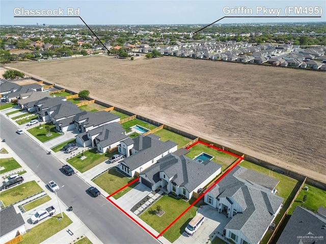 1806 E 28th St, Mission, TX 78574 - aerial perspective of suburban area featuring property parcel outlined