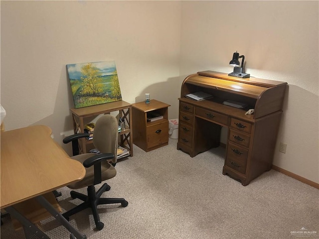 office area featuring light colored carpet