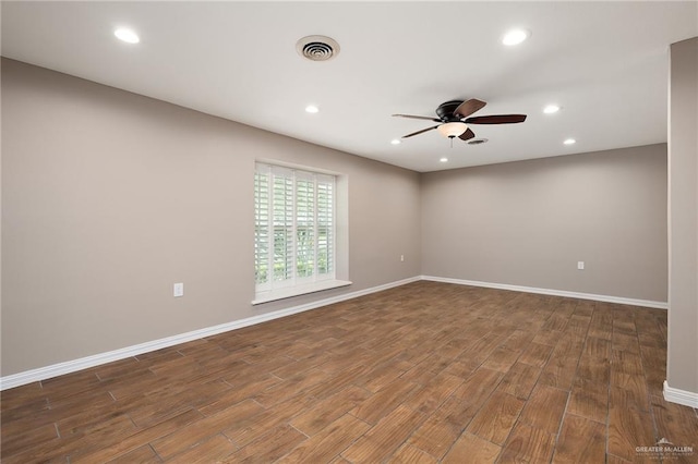 524 Palm Valley Dr E, Harlingen, TX 78552 - spare room featuring a ceiling fan, wood finished floors, recessed lighting, and baseboards