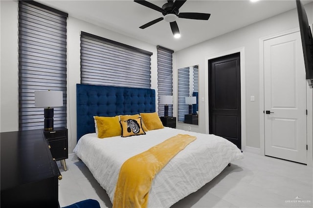 102 E Whiting St Unit A & B, South Padre Island, TX 78597 - bedroom with ceiling fan, baseboards, and recessed lighting