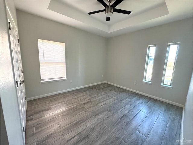 8706 Pink Flamingo St, Harlingen, TX 78552 - spare room featuring a tray ceiling, healthy amount of natural light, and dark wood-type flooring