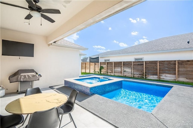 1306 E Danielle Ave, Pharr, TX 78577 - view of pool with a fenced backyard, ceiling fan, a patio area, and a pool with connected hot tub