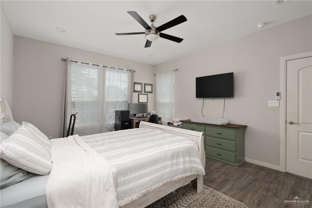 5116 Escondido Pass, Mcallen, TX 78504 - bedroom featuring baseboards, a ceiling fan, and dark wood-style floors
