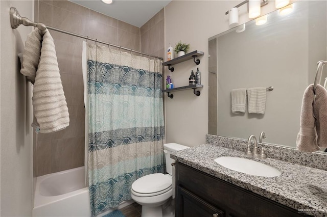 5116 Escondido Pass, Mcallen, TX 78504 - full bathroom with shower / bath combination with curtain, toilet, and vanity