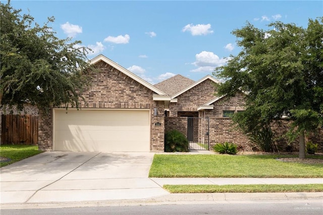 5116 Escondido Pass, Mcallen, TX 78504 - ranch-style house with an attached garage, concrete driveway, brick siding, and fence