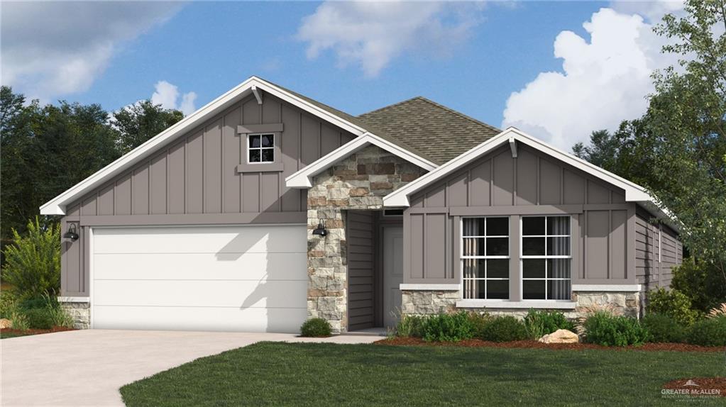 4816 S Landon Ave, Edinburg, TX 78539 - craftsman-style house with stone siding, board and batten siding, concrete driveway, and a garage