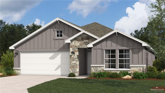 4816 S Landon Ave, Edinburg, TX 78539 - craftsman-style house with stone siding, board and batten siding, concrete driveway, and a garage