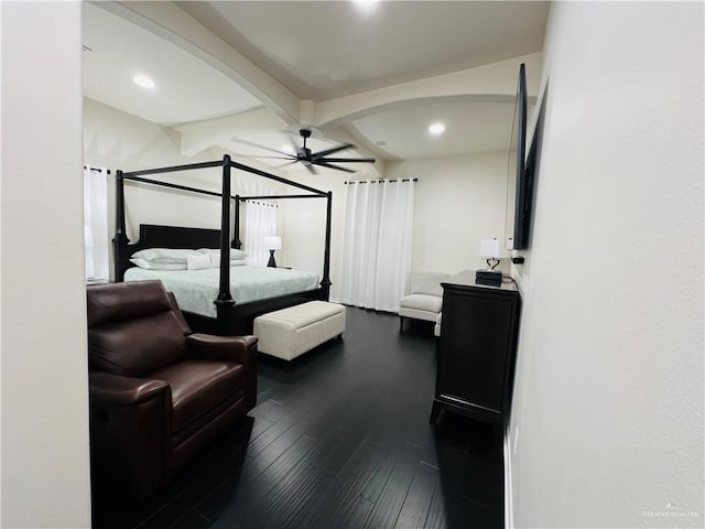 5809 N 3rd St, Mcallen, TX 78504 - bedroom with dark wood-style flooring, arched walkways, beamed ceiling, and recessed lighting