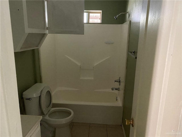 full bathroom with vanity, shower / tub combination, tile patterned floors, and toilet