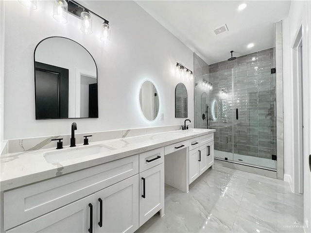 bathroom featuring vanity and walk in shower