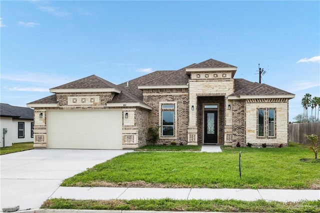 view of front facade featuring a garage and a front yard