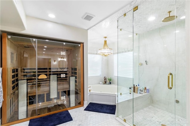 bathroom with plus walk in shower