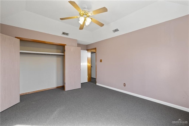 3401 Del Norte Dr, Mission, TX 78574 - unfurnished bedroom featuring a closet, dark colored carpet, visible vents, and baseboards