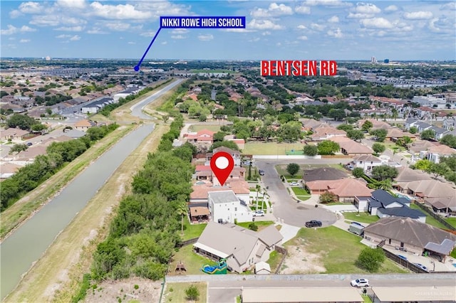 2607 Cottonwood St, Mission, TX 78574 - aerial perspective of suburban area with a nearby body of water