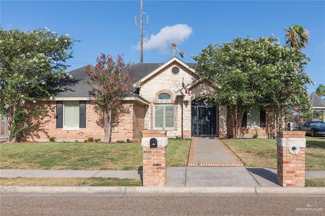 705 Amethyst Dr, Weslaco, TX 78596 - french country home with a front yard and brick siding