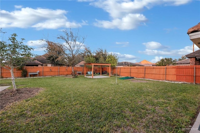 view of yard featuring a patio area and a fenced backyard