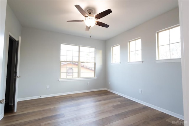 unfurnished room featuring light hardwood / wood-style flooring and ceiling fan