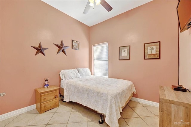 103 Gardenia St Unit 3, South Padre Island, TX 78597 - bedroom with light tile patterned floors, baseboards, and a ceiling fan