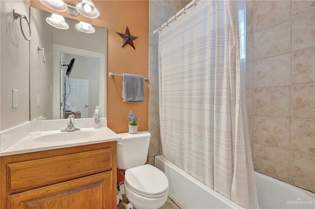 103 Gardenia St Unit 3, South Padre Island, TX 78597 - bathroom featuring shower / tub combo with curtain, vanity, and toilet