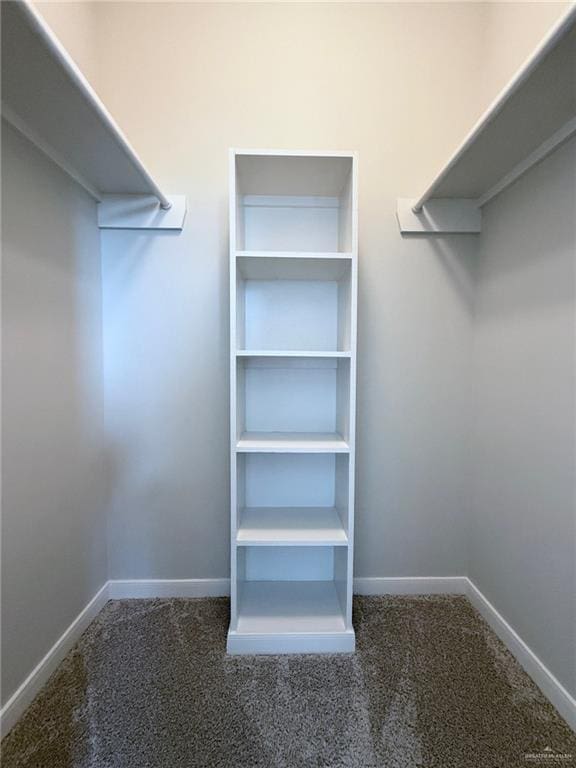 spacious closet featuring dark carpet