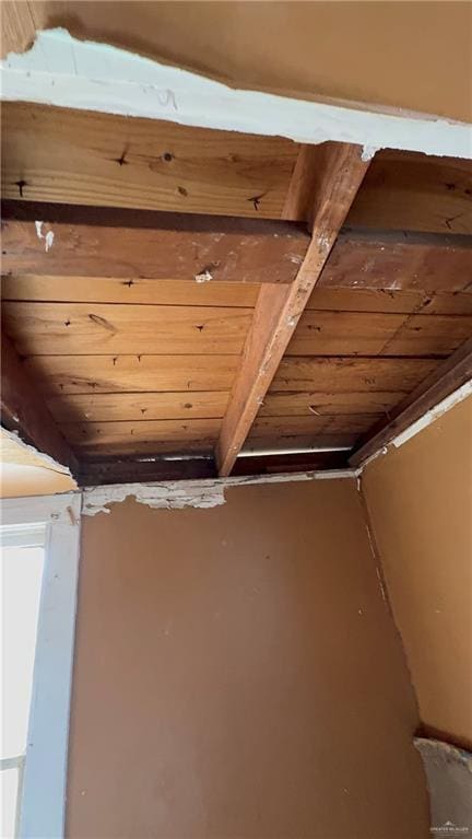 interior details featuring beam ceiling and wooden ceiling