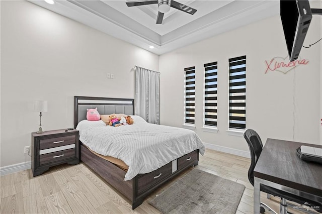1110 Raptor St, Palmview, TX 78572 - bedroom featuring recessed lighting, wood finished floors, ceiling fan, and a raised ceiling