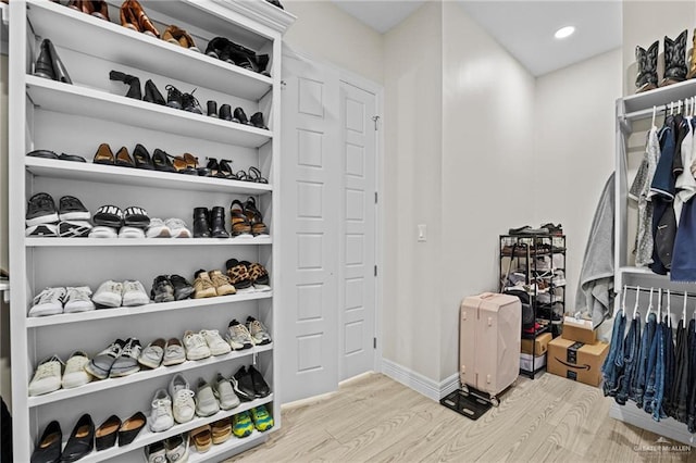 spacious closet featuring light hardwood / wood-style flooring