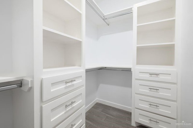 walk in closet with wood tiled floor