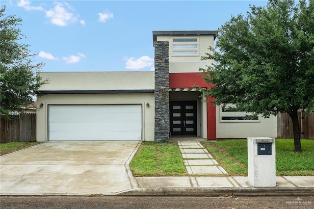 contemporary home with a garage