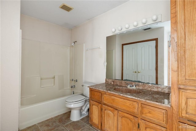 full bathroom featuring tile patterned floors, vanity, shower / bath combination, and toilet