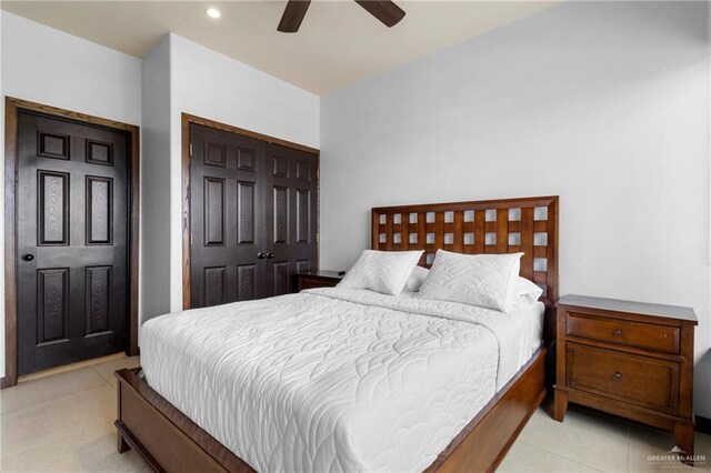 813 Travis St Unit 419, Mission, TX 78572 - bedroom with light tile patterned floors, ceiling fan, a closet, and recessed lighting