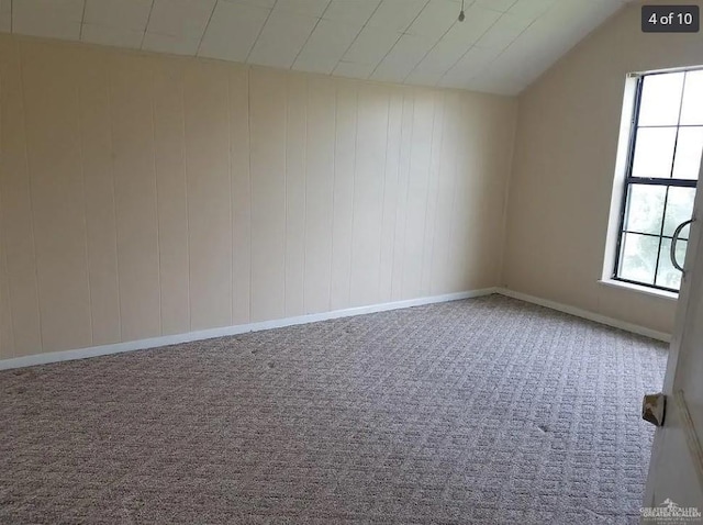 interior space featuring vaulted ceiling and carpet