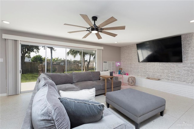 living room with ceiling fan