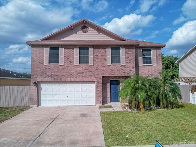 view of front facade with a garage and a front lawn