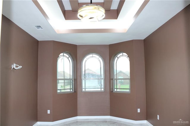 spare room with a raised ceiling and plenty of natural light