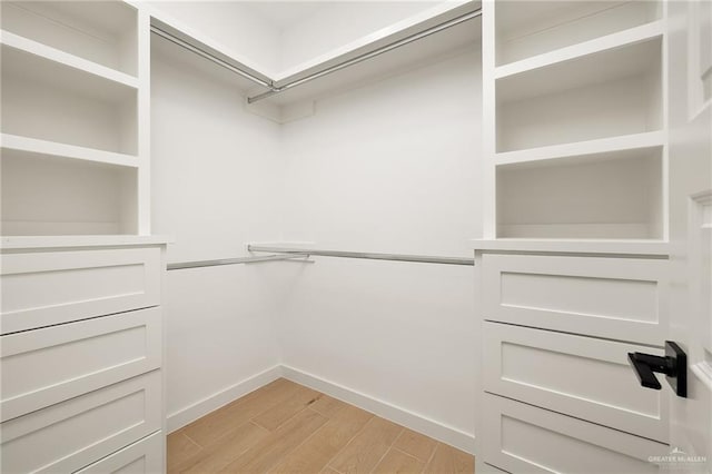 spacious closet with light hardwood / wood-style flooring