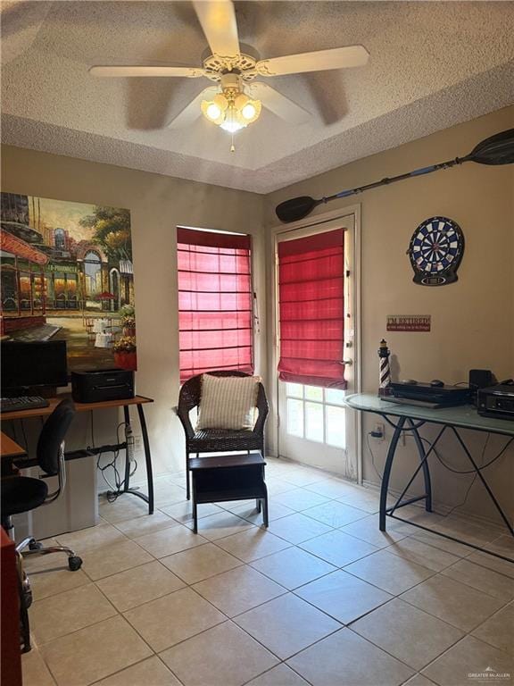 2612 Ashley Dr, Pharr, TX 78577 - tiled home office featuring a textured ceiling and ceiling fan