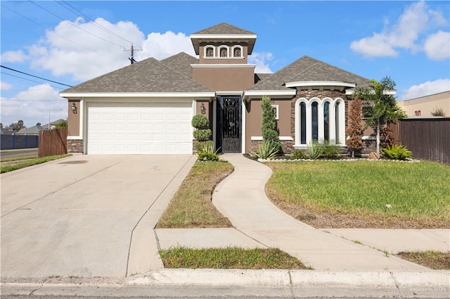 view of front of home featuring a front lawn and a garage