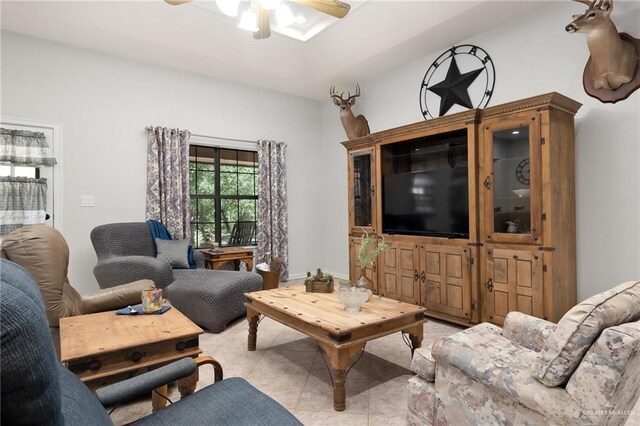 1612 W Military Hwy, Mission, TX 78572 - living room featuring light tile patterned floors and a ceiling fan