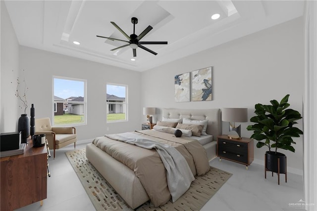 1011 Magnolia St, Mission, TX 78573 - bedroom with a raised ceiling, recessed lighting, and a ceiling fan