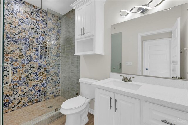 323 Santa Isabel, Rio Grande City, TX 78582 - bathroom with a tile shower, toilet, and vanity