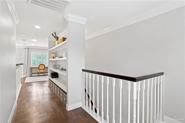 9325 W Mile 8 Rd, Mission, TX 78573 - hallway with an upstairs landing, crown molding, baseboards, and recessed lighting