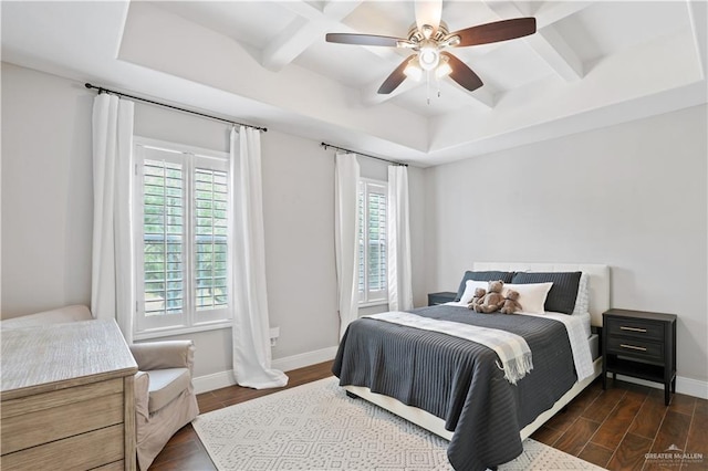 9325 W Mile 8 Rd, Mission, TX 78573 - bedroom featuring multiple windows, dark wood finished floors, beam ceiling, coffered ceiling, and baseboards