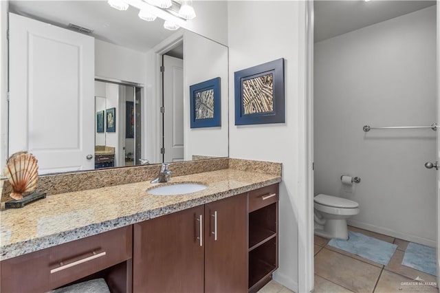 bathroom featuring tile patterned floors, vanity, and toilet