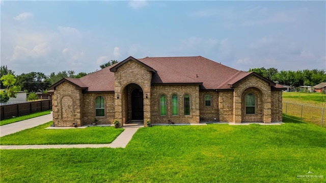 view of front of home with a front lawn