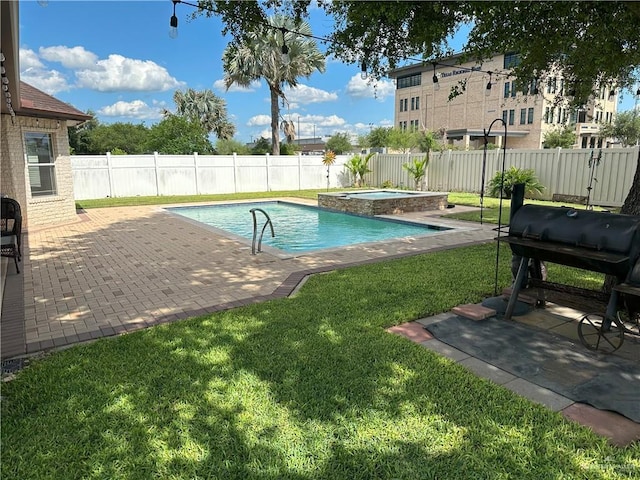 5845 Acacia St, Harlingen, TX 78552 - view of swimming pool featuring an in-ground hot tub, a patio, and a grill